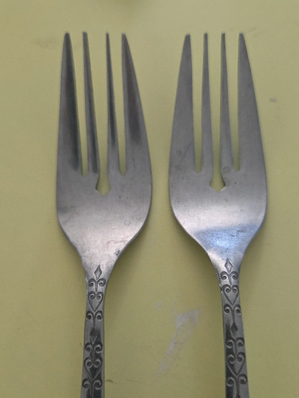 2 Vintage Interpur Rustic Brown Handle Stainless Steel Serving Forks